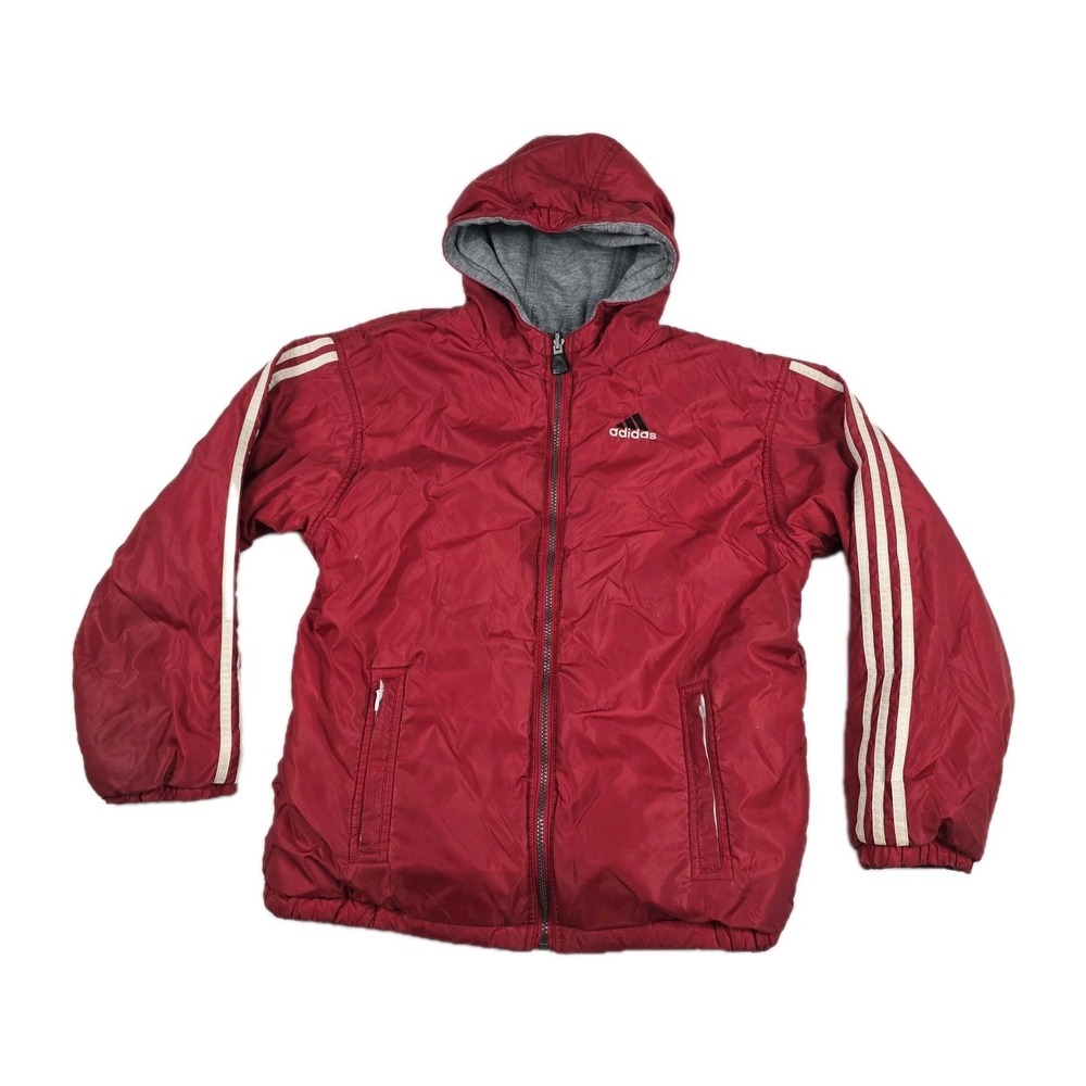 Adidas Vintage 90s Women's Size Large Reversible‎ Jacket Red Gray Hooded